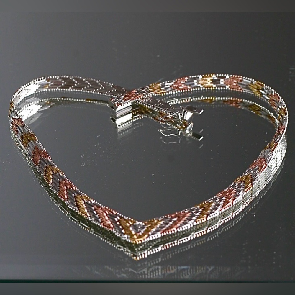 Italian 925 Sterling Sliver Reversible 3 Tone Chocker 16.5”